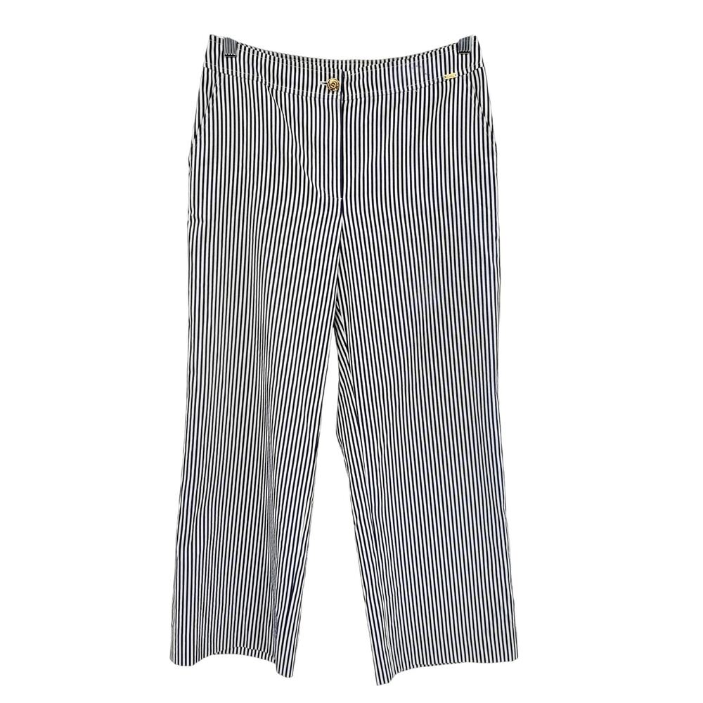 St. John Seersucker Cropped Navy Blue & White Striped Capri Pants Women's 6